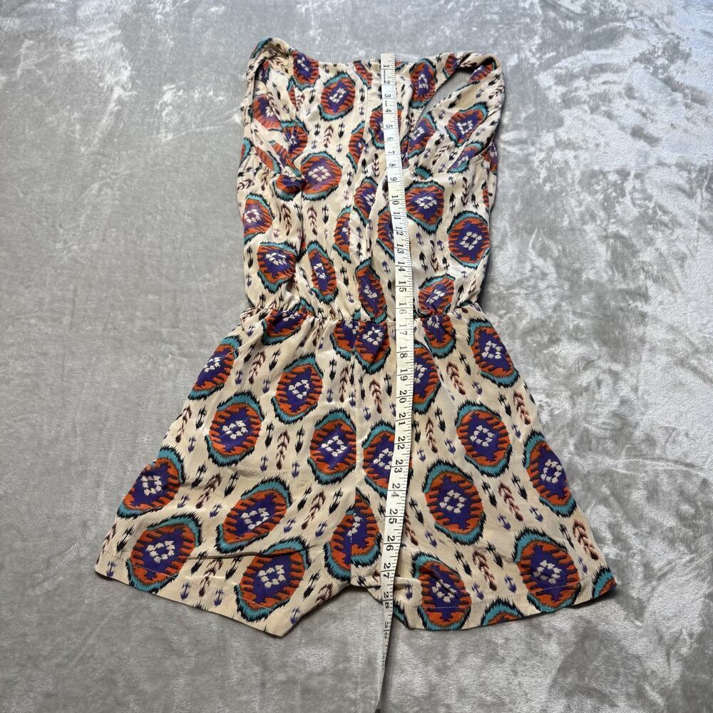 Rory Beca Romper Aztec Ikat Boho Festival Multicolor Boho V Neck 100% Silk Sz S - Picture 4 of 7